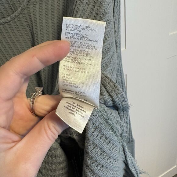 Free People Top Large Womens Raymond Collared Thermal Long Sleeve Washed Army - Picture 5 of 7